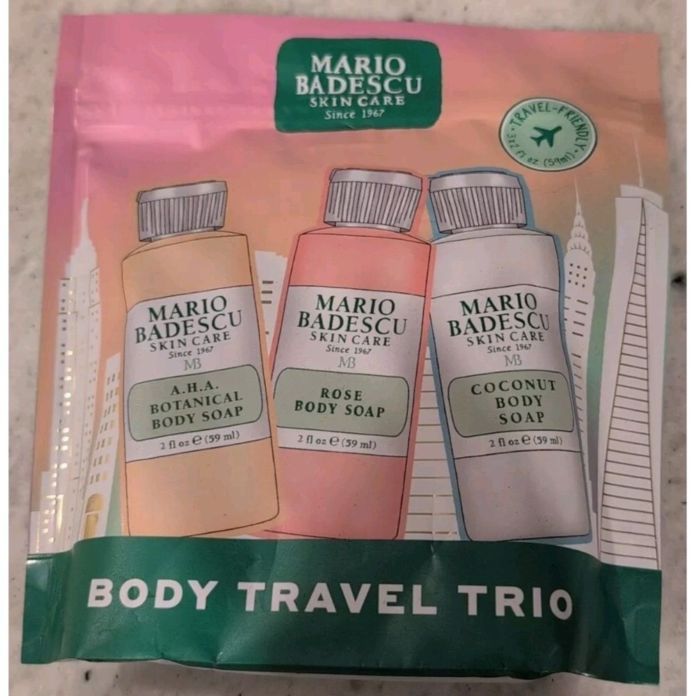 Mario Badescu TSA Friendly Body Soap Trio Coconut, Rose, & AHA Botanical Soaps